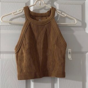 Aerie Ribbed Brown Halter Top